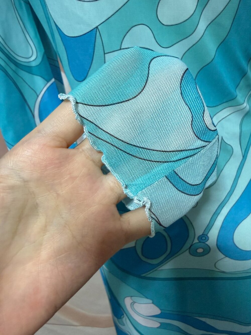 Emilio Pucci Turquoise Swirl-Print Tulle Long-Sleeve Dress - Picture 7 of 13